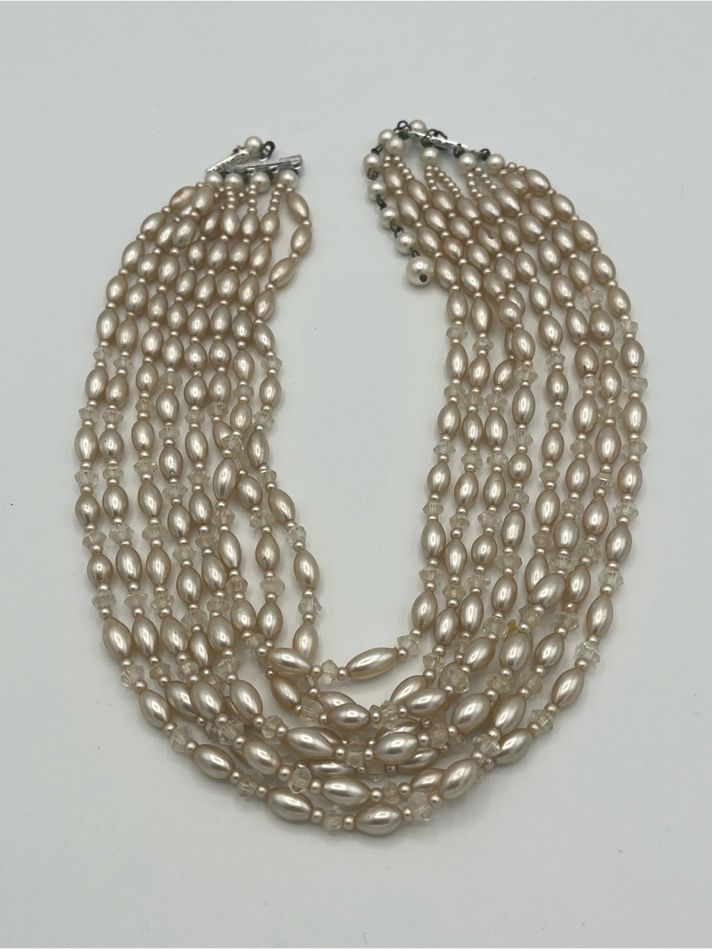 Signed Miriam Haskell 1950s 8‑Strand Faux Pearl Necklace 19.5″ Vintage - Picture 4 of 6
